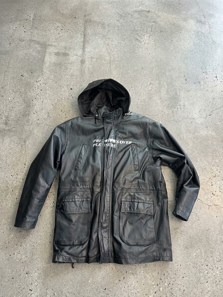 F8LVNG “priorities over pleasures” Leather Trench coat